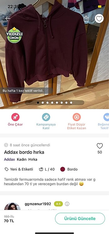 Bordo addax hırka