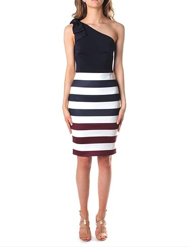 Ted Baker Tek Omuzlu, Çizgili Elbise