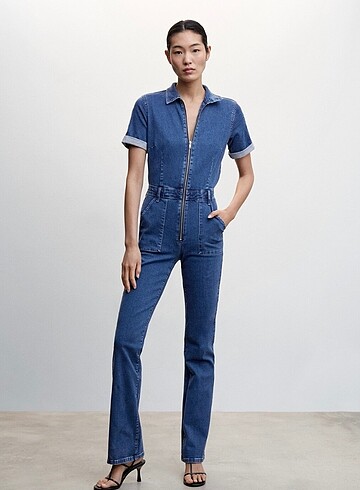 Mango Fermuarlı Denim Tulum - YENİ