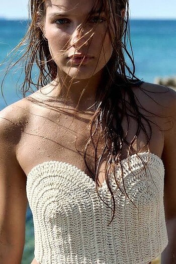 Zara Crochet Straplez Korse Üst - Etiketli