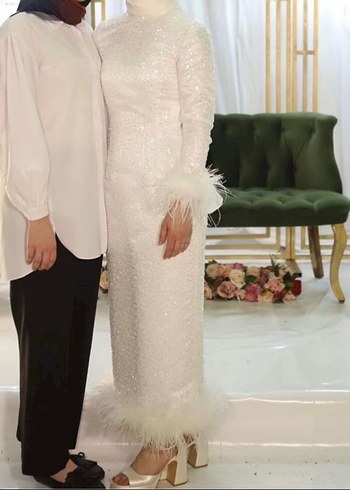 Uzun, Kürklü Beyaz Abiye ( after abiye) - Görsel 6