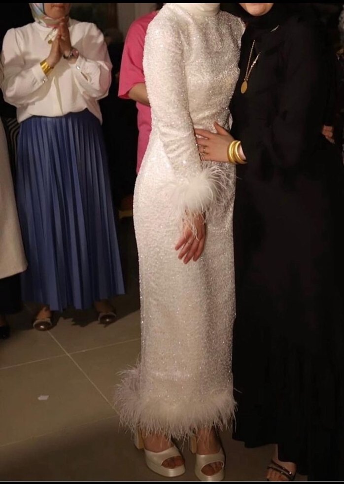 Uzun, Kürklü Beyaz Abiye ( after abiye) - Görsel 5