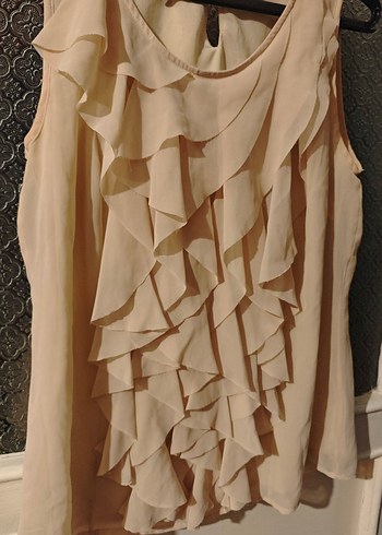 Bej Kolsuz Fırfırlı Kadın Bluz - Görsel 3