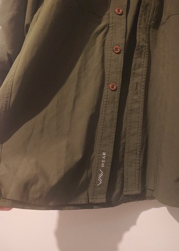 Kadın Haki Düğmeli Keten Gömlek - Görsel 3