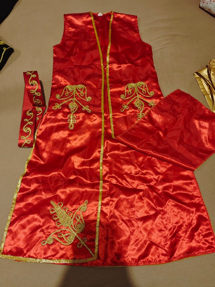 kız cocuk Klasik Kırmızı Nakışlı Uzun Henna Elbise - Görsel 4