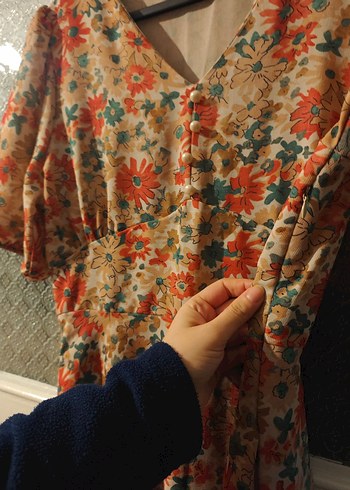 Bohem Çiçek Desenli V Yakalı Uzun Elbise - Görsel 2