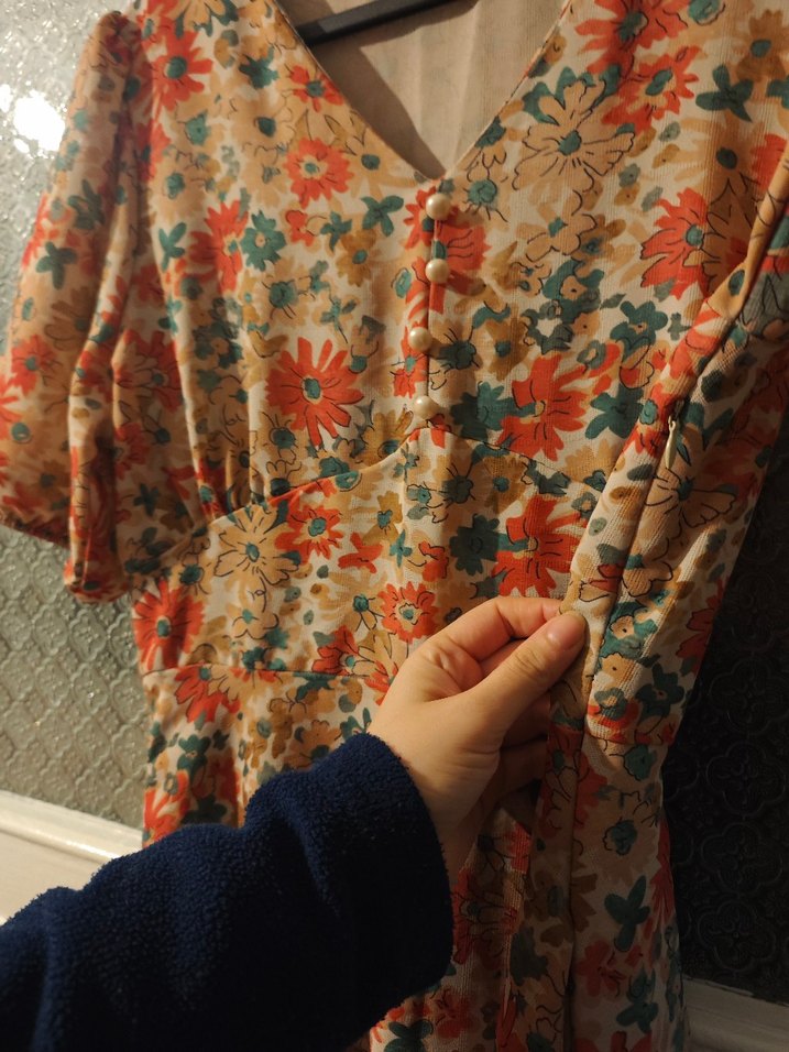 Bohem Çiçek Desenli V Yakalı Uzun Elbise - Görsel 2