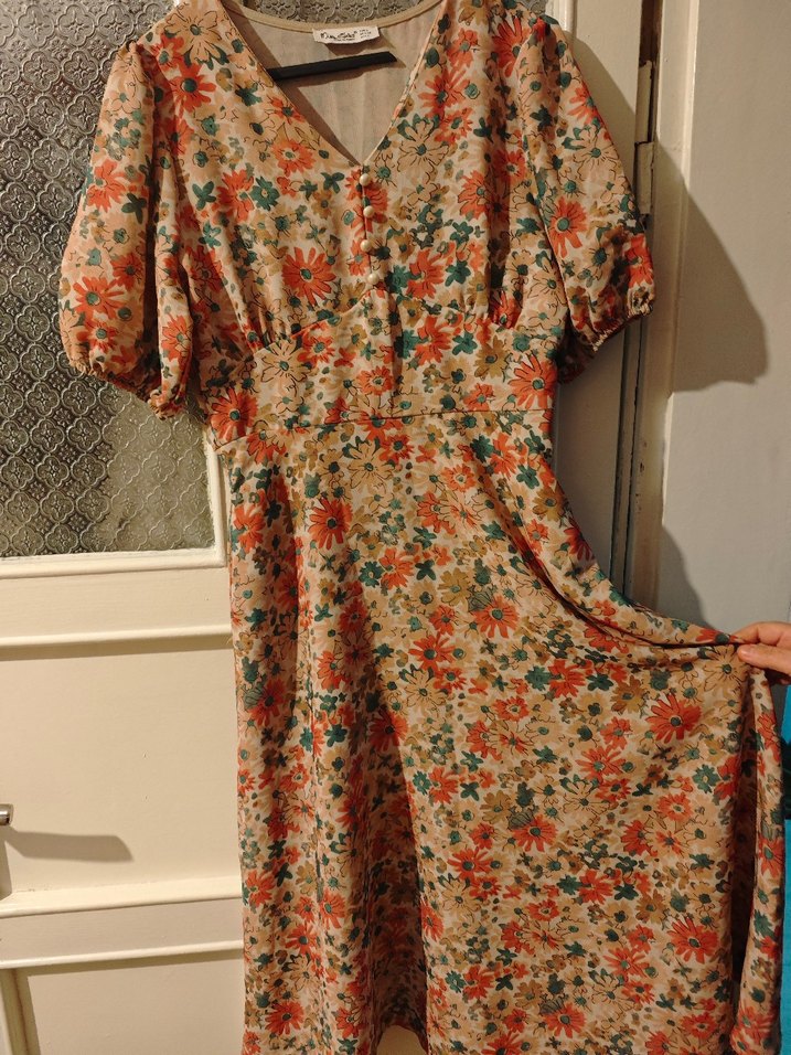 Bohem Çiçek Desenli V Yakalı Uzun Elbise - Görsel 3