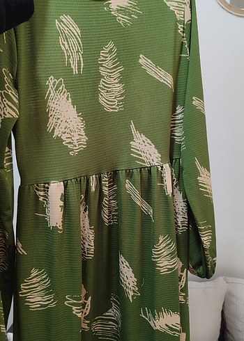 Yeşil Uzun Kollu Piliseli Kadın Elbise - Görsel 2