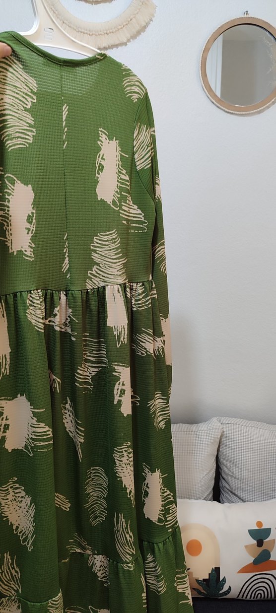 Yeşil Uzun Kollu Piliseli Kadın Elbise - Görsel 4