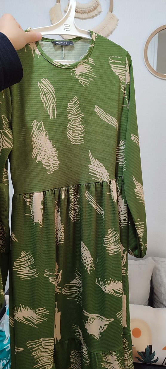 Yeşil Uzun Kollu Piliseli Kadın Elbise - Görsel 2