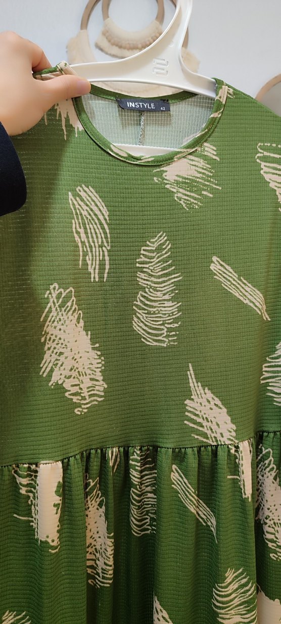 Yeşil Uzun Kollu Piliseli Kadın Elbise - Görsel 3