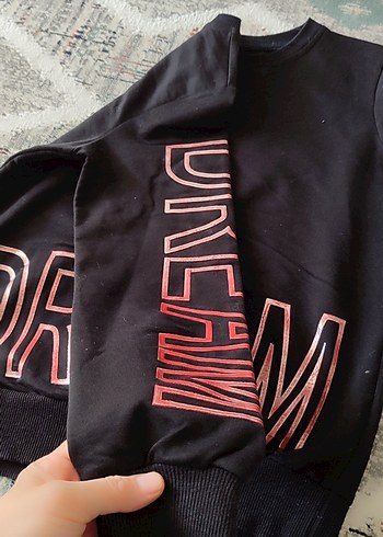 Siyah Baskılı Oversize Kız Çocuk  Sweatshirt - Görsel 2