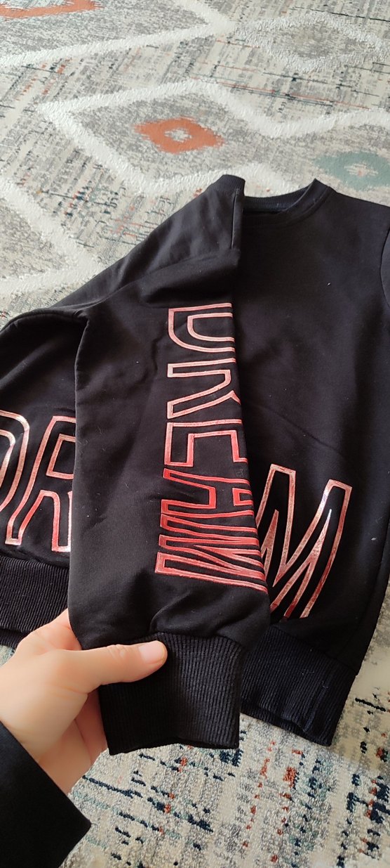 Siyah Baskılı Oversize Kız Çocuk  Sweatshirt - Görsel 2