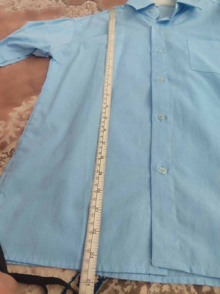 Mavi Keten Çocuk Gömlek - Görsel 5