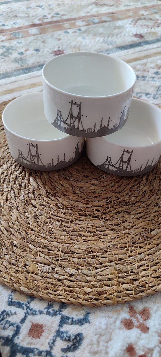 Gri İstanbul Silüetli Porselen Kase - Görsel 2