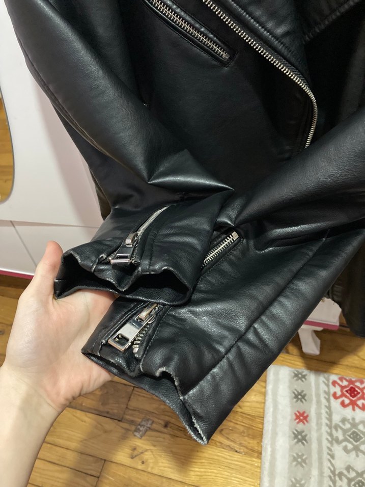 Zara Siyah Deri Biker Ceket - Görsel 4