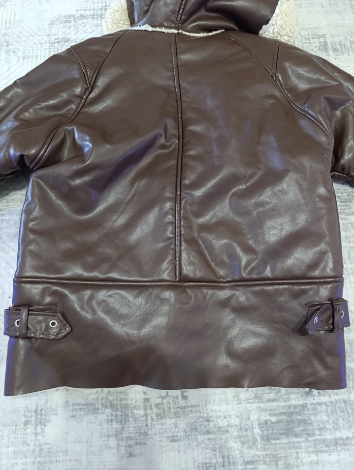 Kürklü Kahverengi Deri Kadın Ceket - Görsel 5