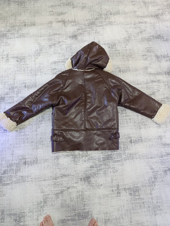 Kürklü Kahverengi Deri Kadın Ceket - Görsel 4