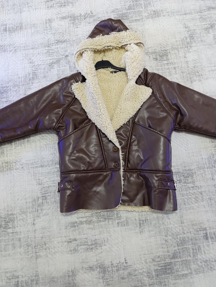 Kürklü Kahverengi Deri Kadın Ceket - Görsel 2