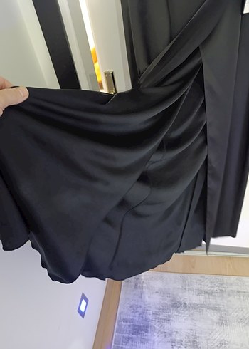 Siyah V Yakalı Uzun Kadın Abiye Elbise - Görsel 10