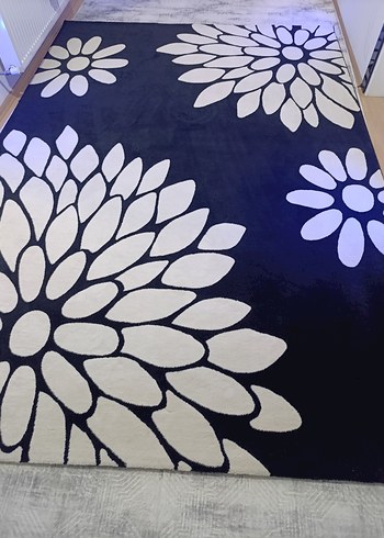 Siyah Beyaz Çiçek Desenli Modern Halı 6 m2 - Görsel 5