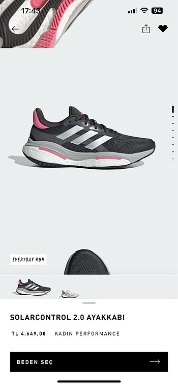 38,5 Beden Adidas kadın solarcontrol 2.0 ayakkabı