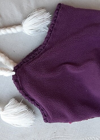 Kız çocuk beresi mor kırmızı ve beyaz örgü  - Görsel 6