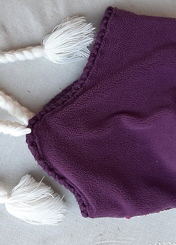 Kız çocuk beresi mor kırmızı ve beyaz örgü  - Görsel 7