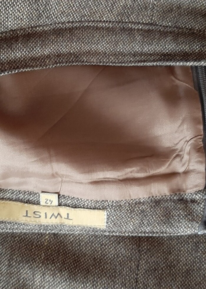 Twist marka 42 beden yünlü etek. kahverengi krem rengi Kumlu kum - Görsel 5