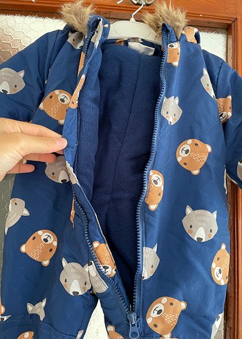 Kürklü Kapüşonlu Erkek Bebek Kış Tulumu astronot mont - Görsel 5