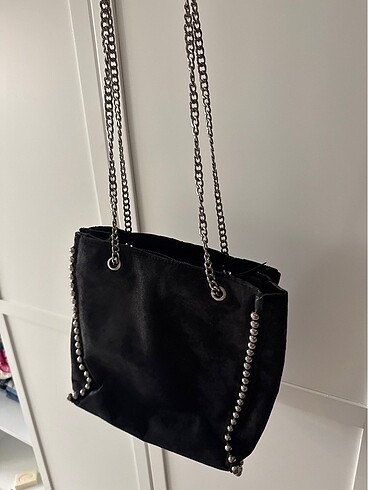 Zara Zara siyah çanta yanları boncuklu nubuk kumaş