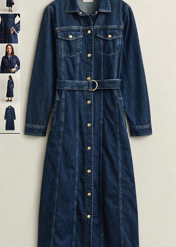 Gant Koyu Mavi Denim Uzun Elbise