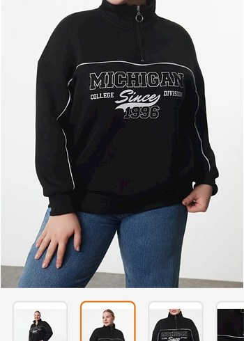Siyah Baskılı Yarım Fermuarlı Sweatshirt