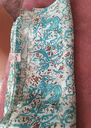 Turkuaz Bağlama Desenli başörtü - Görsel 6