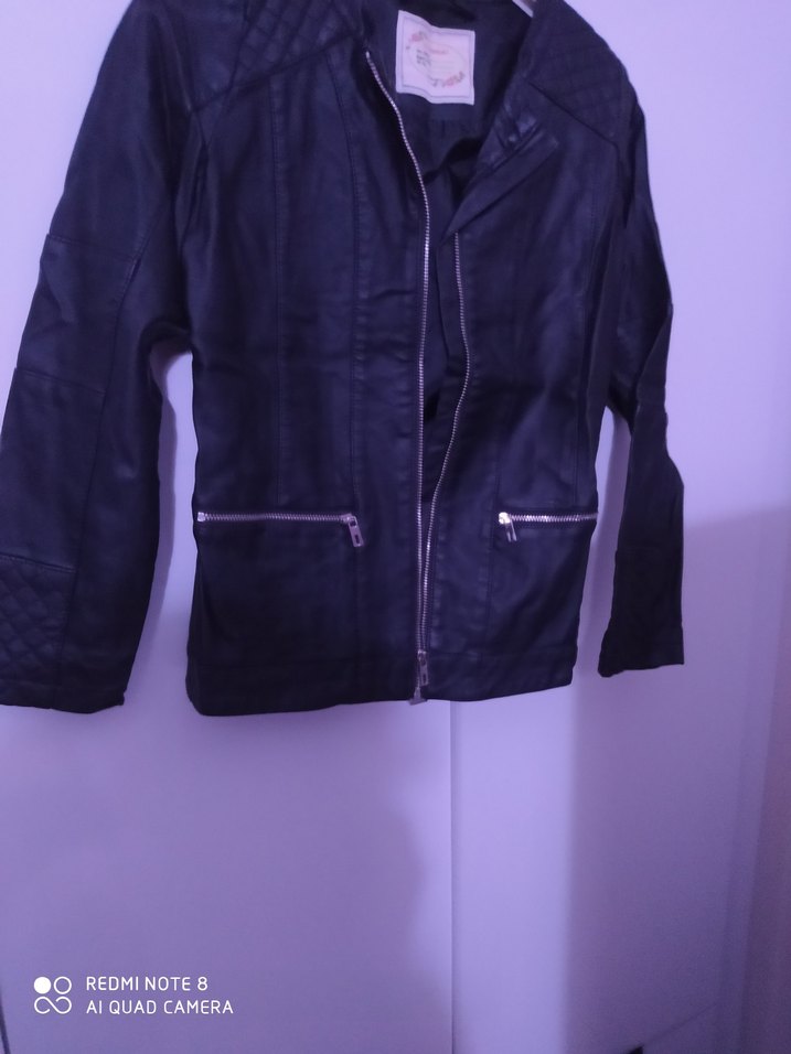 Siyah Deri Biker Fermuarlı Ceket - Görsel 2