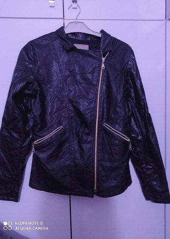 Siyah Kadın Deri Biker Ceket - Görsel 2