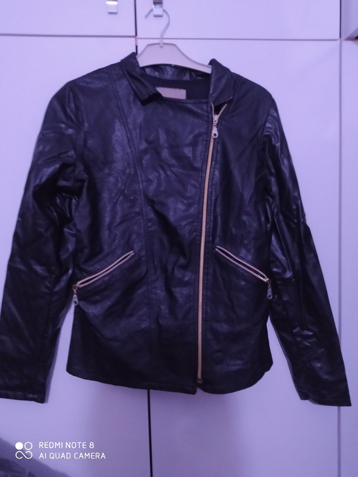 Siyah Kadın Deri Biker Ceket - Görsel 2