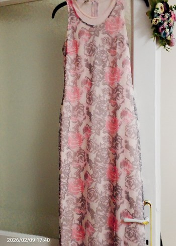 Pembe Batik Desenli Uzun Bohem Elbise - Görsel 4