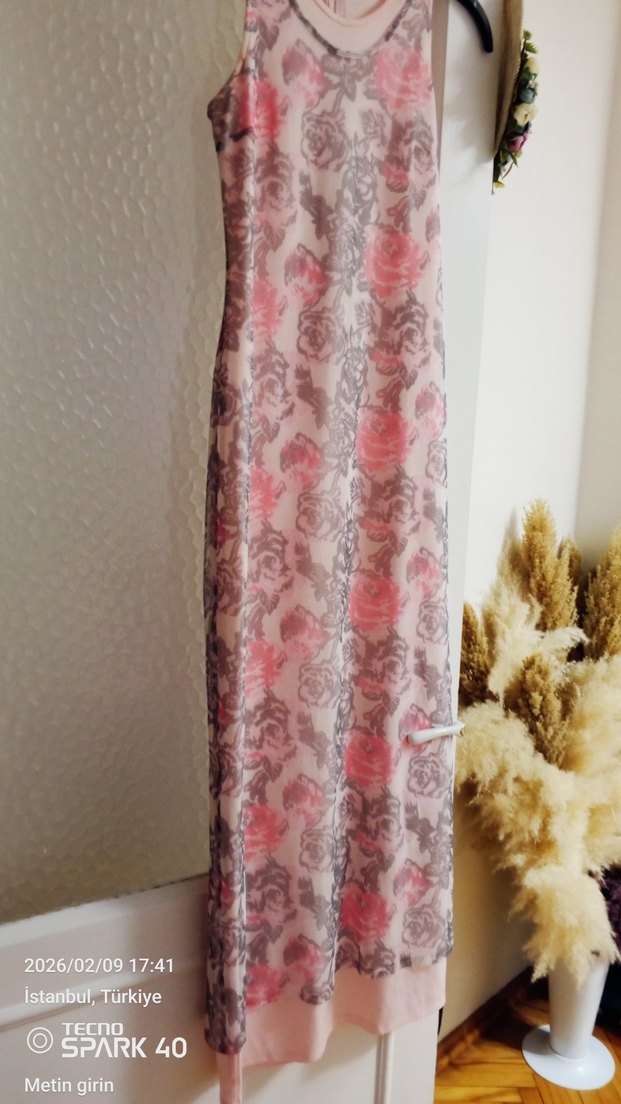 Pembe Batik Desenli Uzun Bohem Elbise - Görsel 2