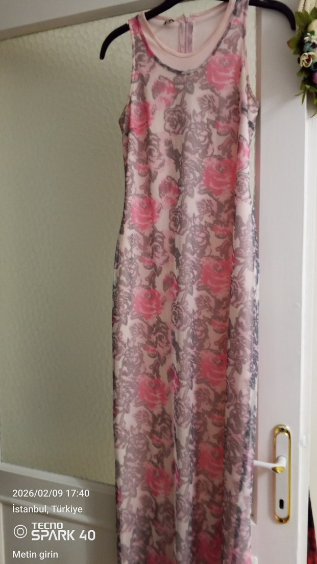 Pembe Batik Desenli Uzun Bohem Elbise - Görsel 5