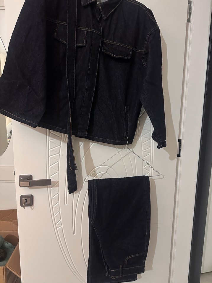 Bağlamalı lacivert ceket pantolon denim takım - Görsel 3