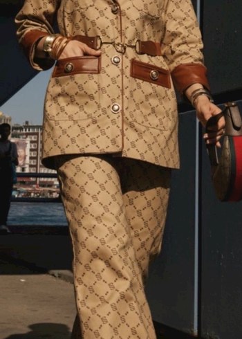 Royal desenli deri kemerli ikili takım ceket pantolon - Görsel 2