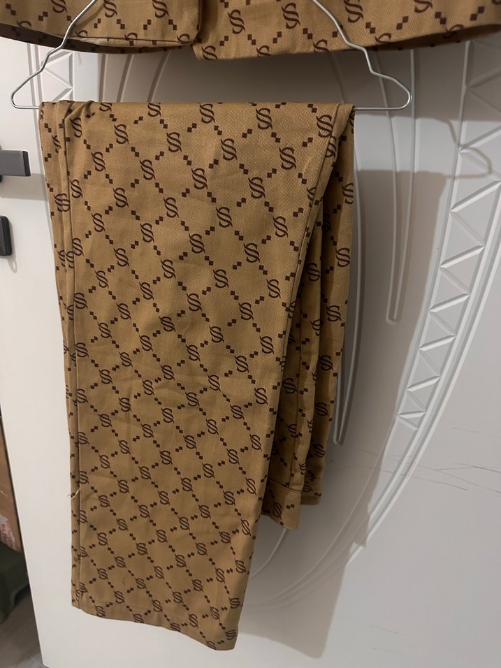 Royal desenli deri kemerli ikili takım ceket pantolon - Görsel 5