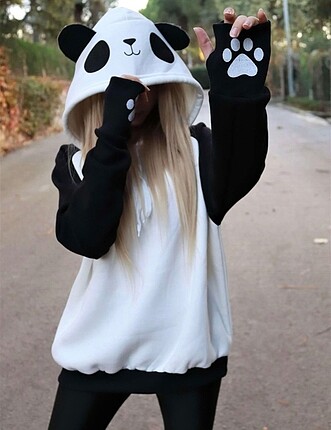 Panda siyah beyaz polar sweatshirt