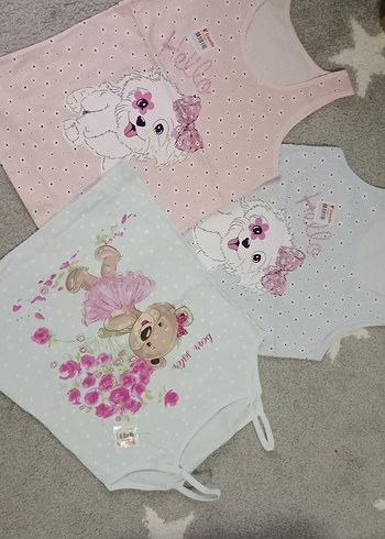 Kız Çocuk Pembe Baskılı Atlet 3 lü - Görsel 2