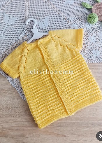 Sarı Kısa Kollu Örgü Kız Hırka