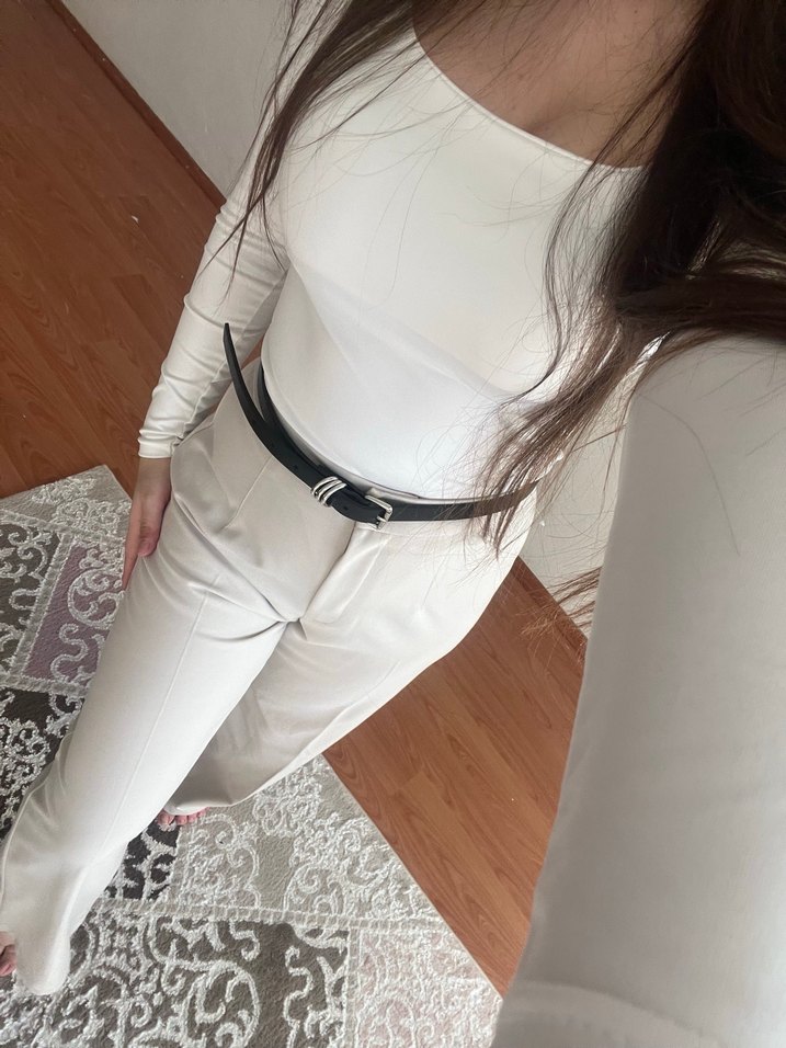 Kumaş krem Kadın Pantolon - Görsel 3