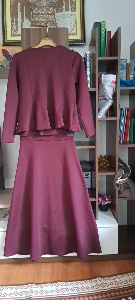 Bordo Uzun Düğmeli Kadın ikili takım - Görsel 2