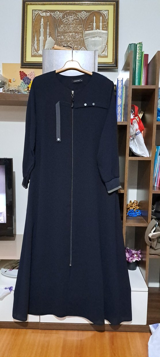 Fermuarlı Lacivert Uzun Kadın Ferace - Görsel 2
